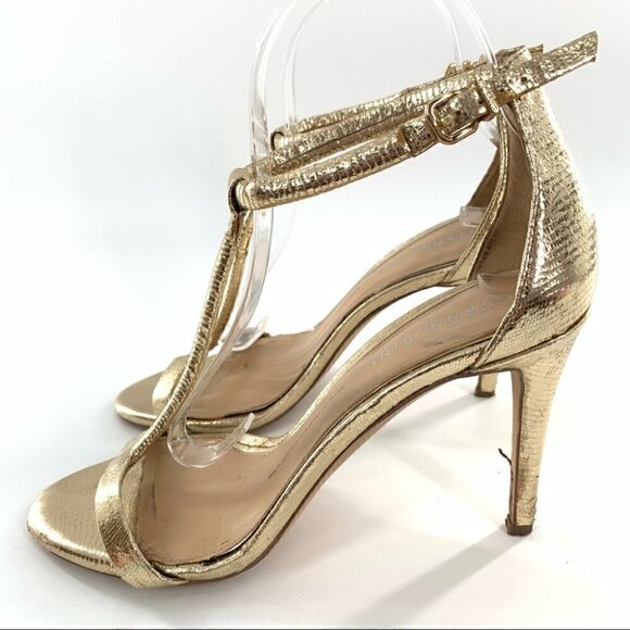 Gianni Bini heels size 8.5 gold metallic leather t-strap stilettos holiday party - Picture 5 of 14